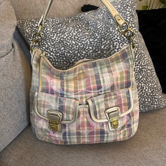 Coach Poppy Madras Tartan Pastel Plaid Hobo Shoulder Bag - Picture 13 of 13